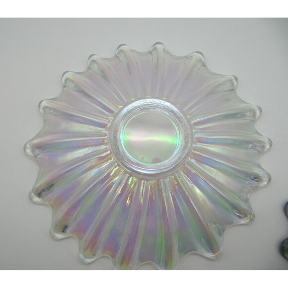 Two Vtg MCM Iridescent Celestial Carnival Trinket Dish Flower Art Glass - Picture 9 of 11